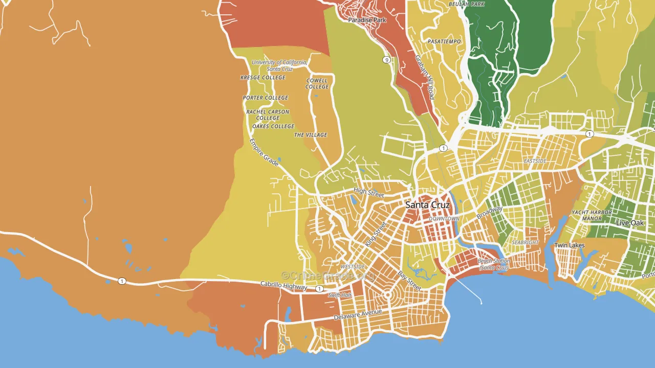 Westside, Santa Cruz, CA Map of Murder Rates