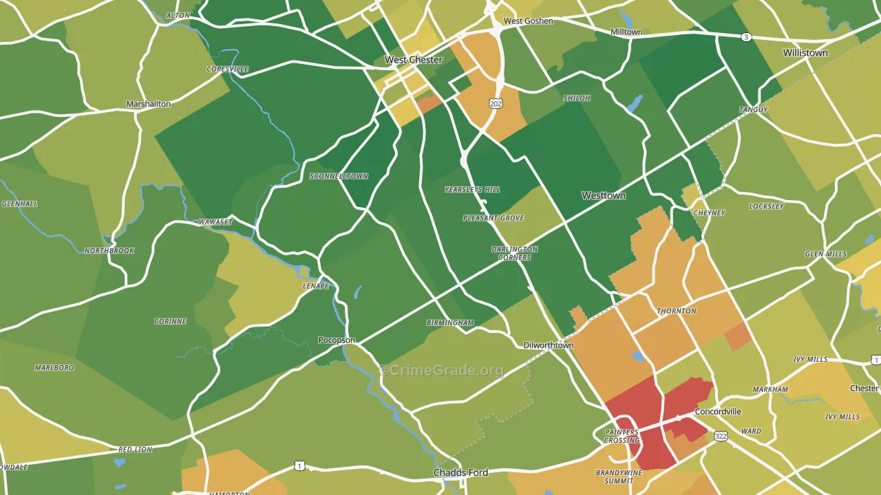 Westtown, PA Map of Murder Rates