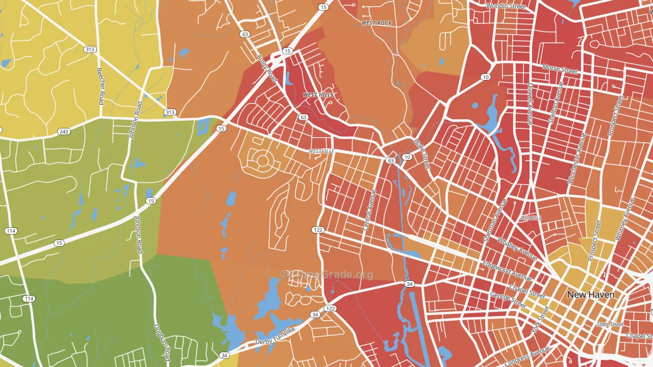 Westville, New Haven, CT Map of Murder Rates