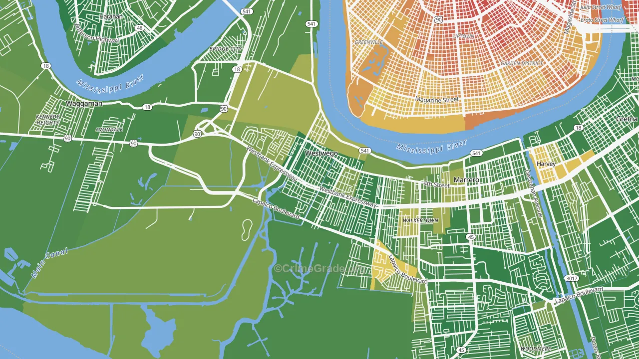 Westwego, LA Map of Murder Rates
