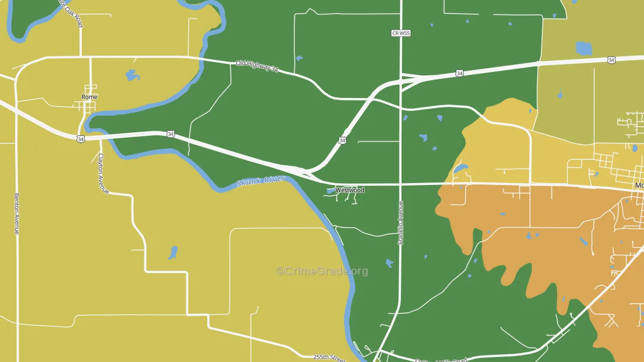 Westwood, IA Map of Murder Rates