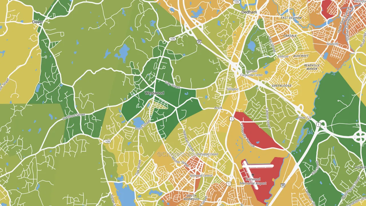 Westwood, MA Map of Murder Rates