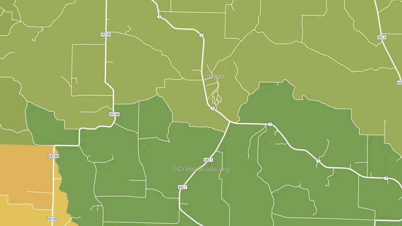 Wet Glaize, MO Map of Murder Rates