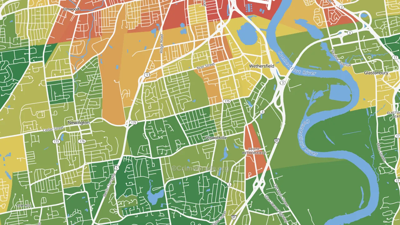Wethersfield, CT Map of Murder Rates