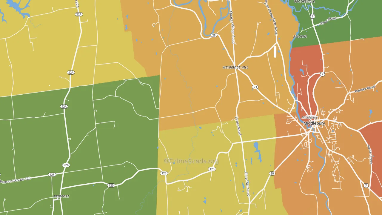 Weybridge Hill, VT Map of Murder Rates