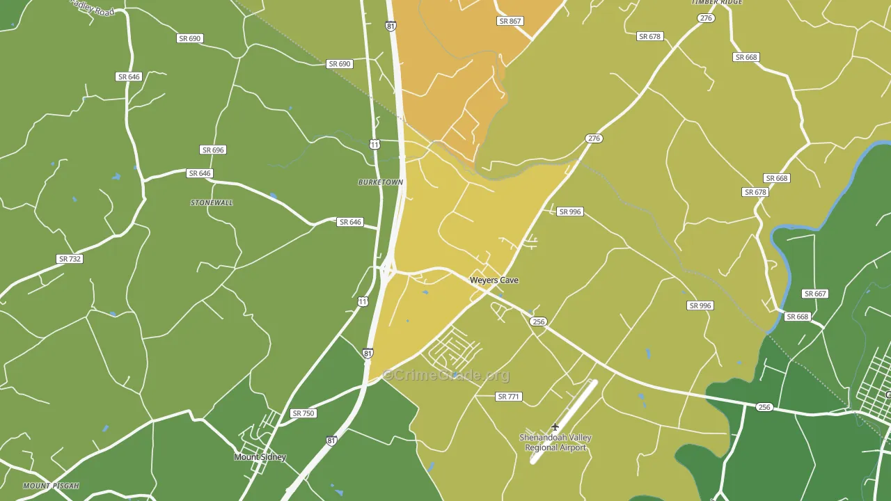 Weyers Cave, VA Map of Murder Rates