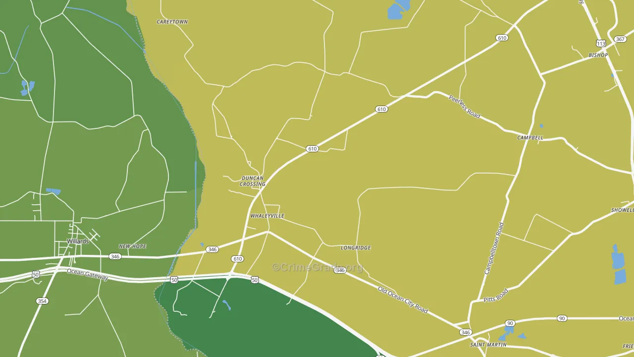 Whaleyville, MD Map of Murder Rates