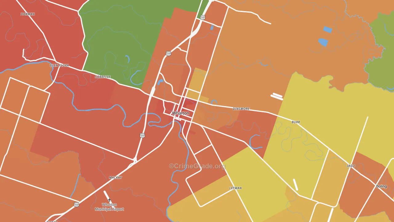 Wharton, TX Map of Murder Rates