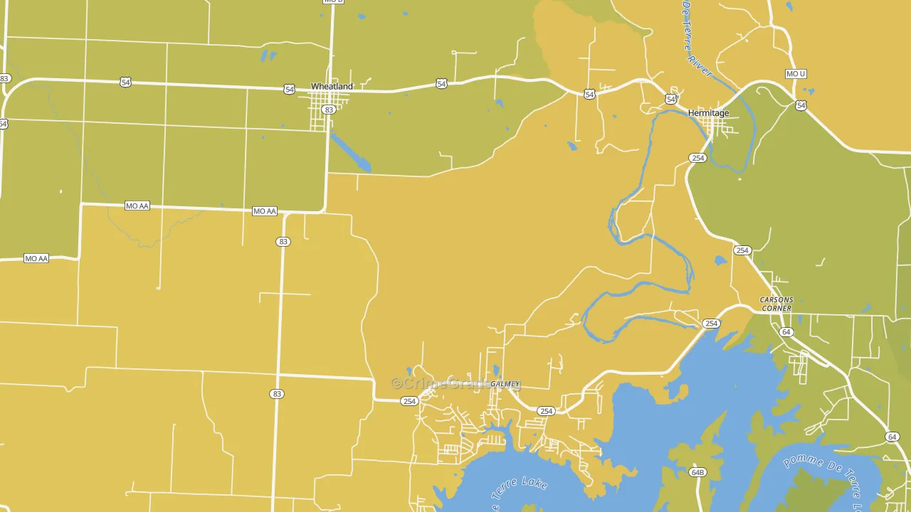Wheatland, MO Map of Murder Rates