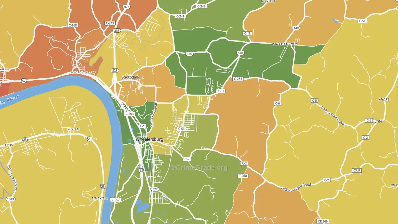 Wheelersburg, OH Map of Murder Rates