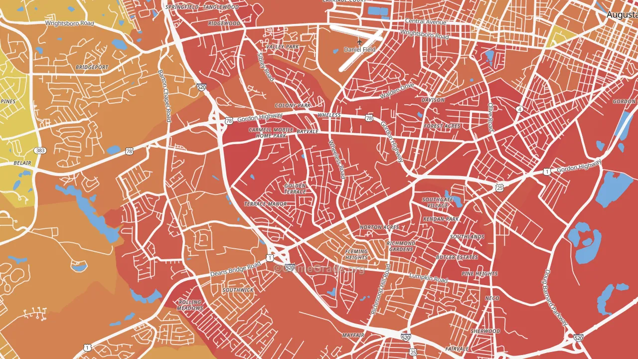 Wheeless Road, Augusta, GA Map of Murder Rates
