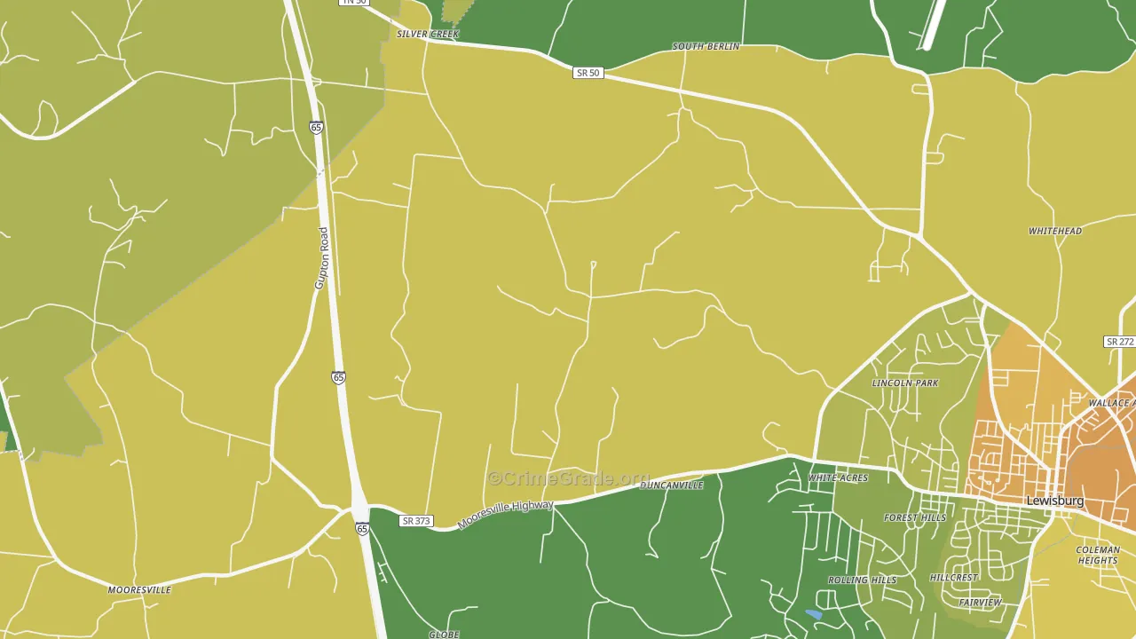 White Acres, TN Map of Murder Rates