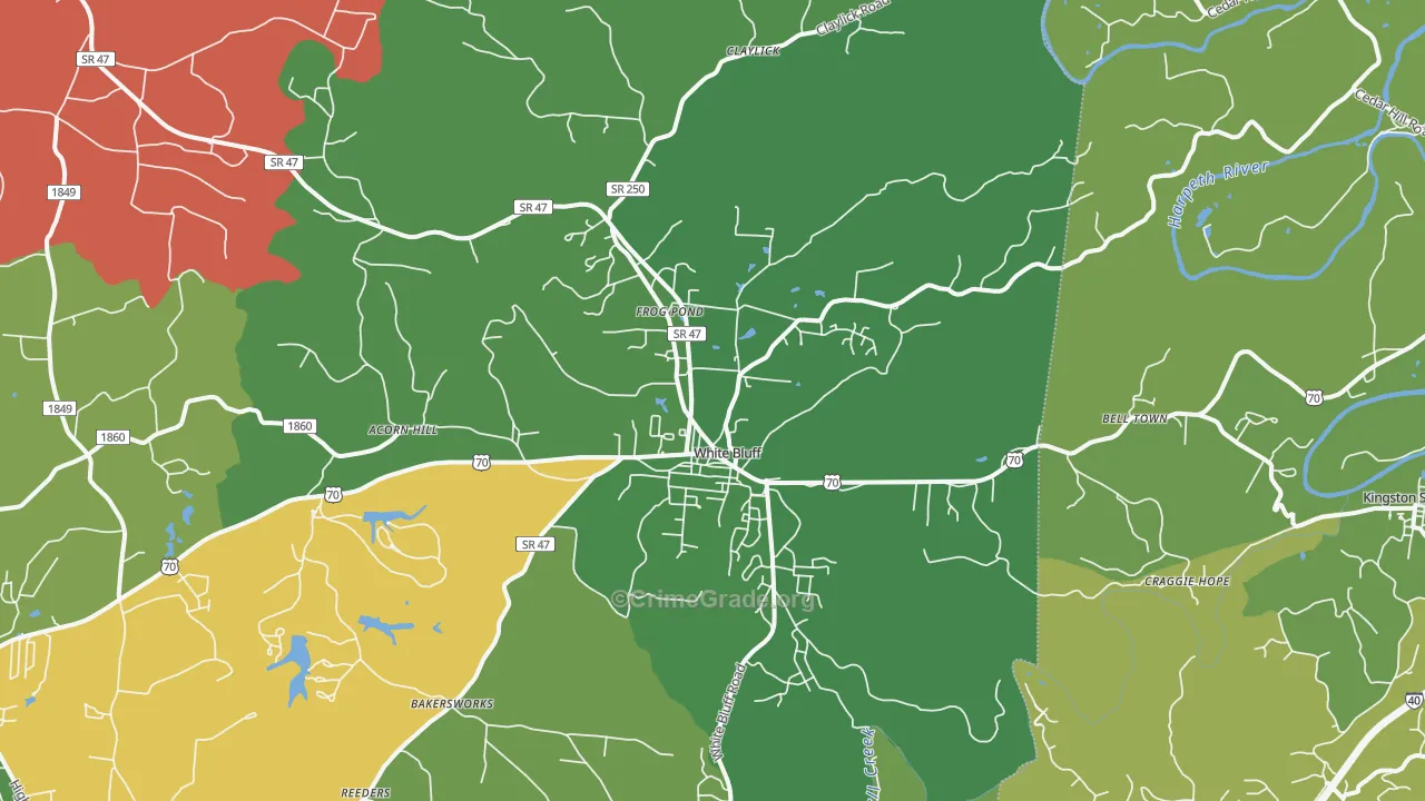 White Bluff, TN Map of Murder Rates