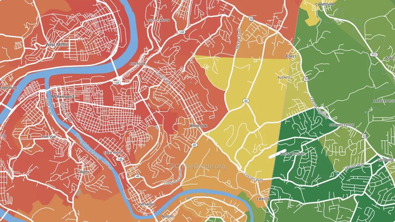 White Oak, PA Map of Murder Rates