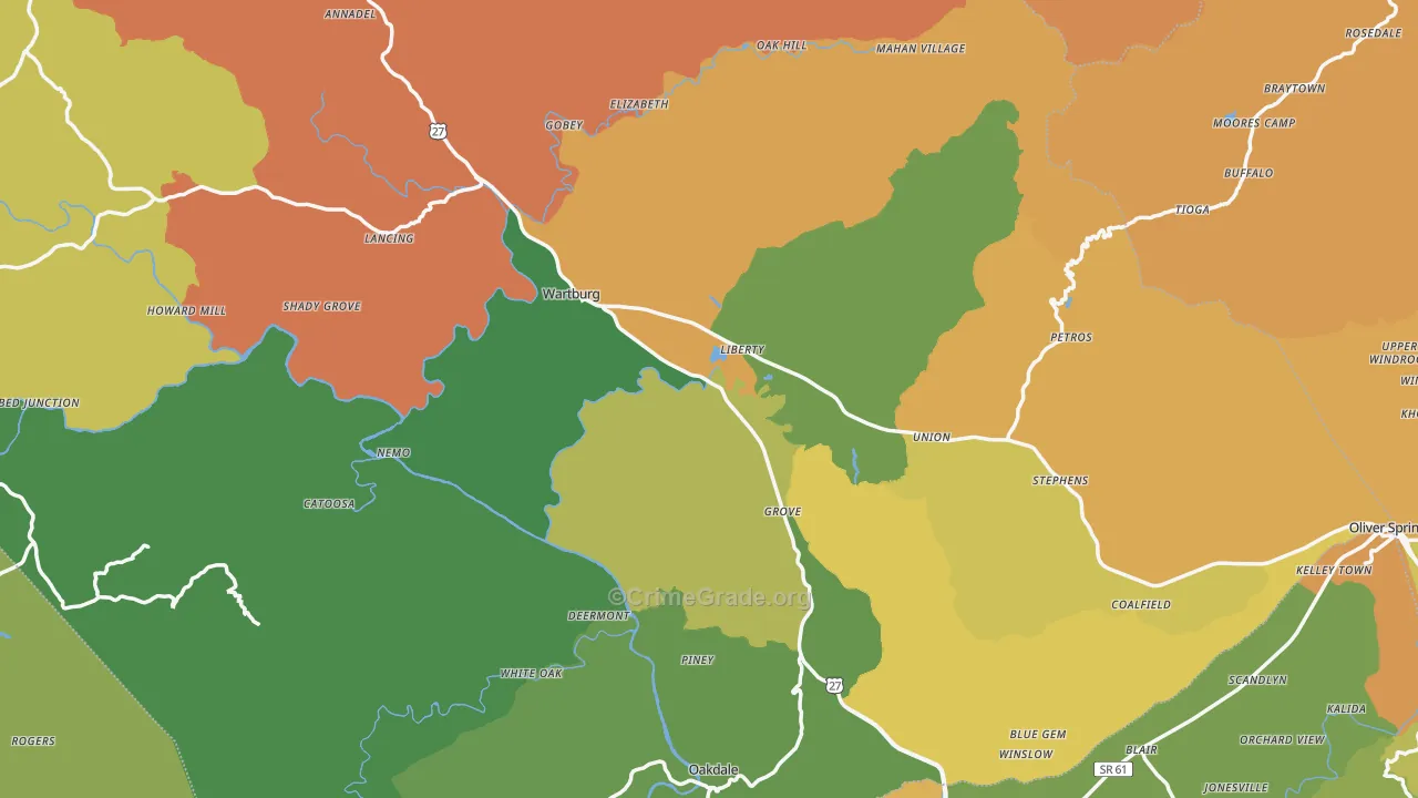 White Oak, TN Map of Murder Rates