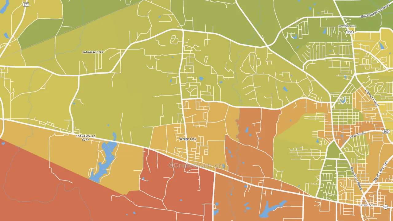 White Oak, TX Map of Murder Rates