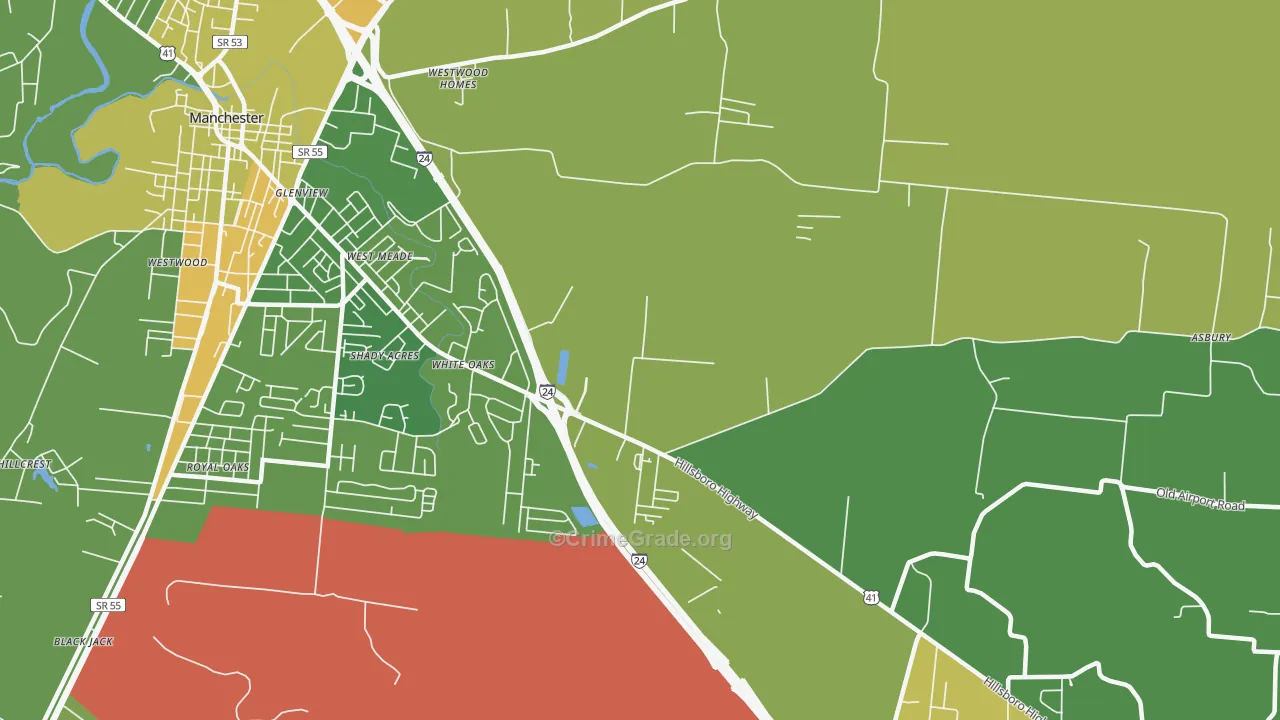 White Oaks, TN Map of Murder Rates
