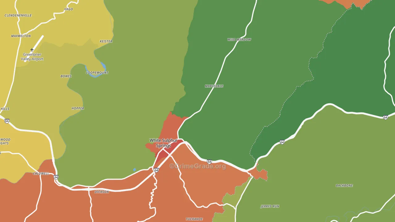 White Sulphur Springs, WV Map of Murder Rates
