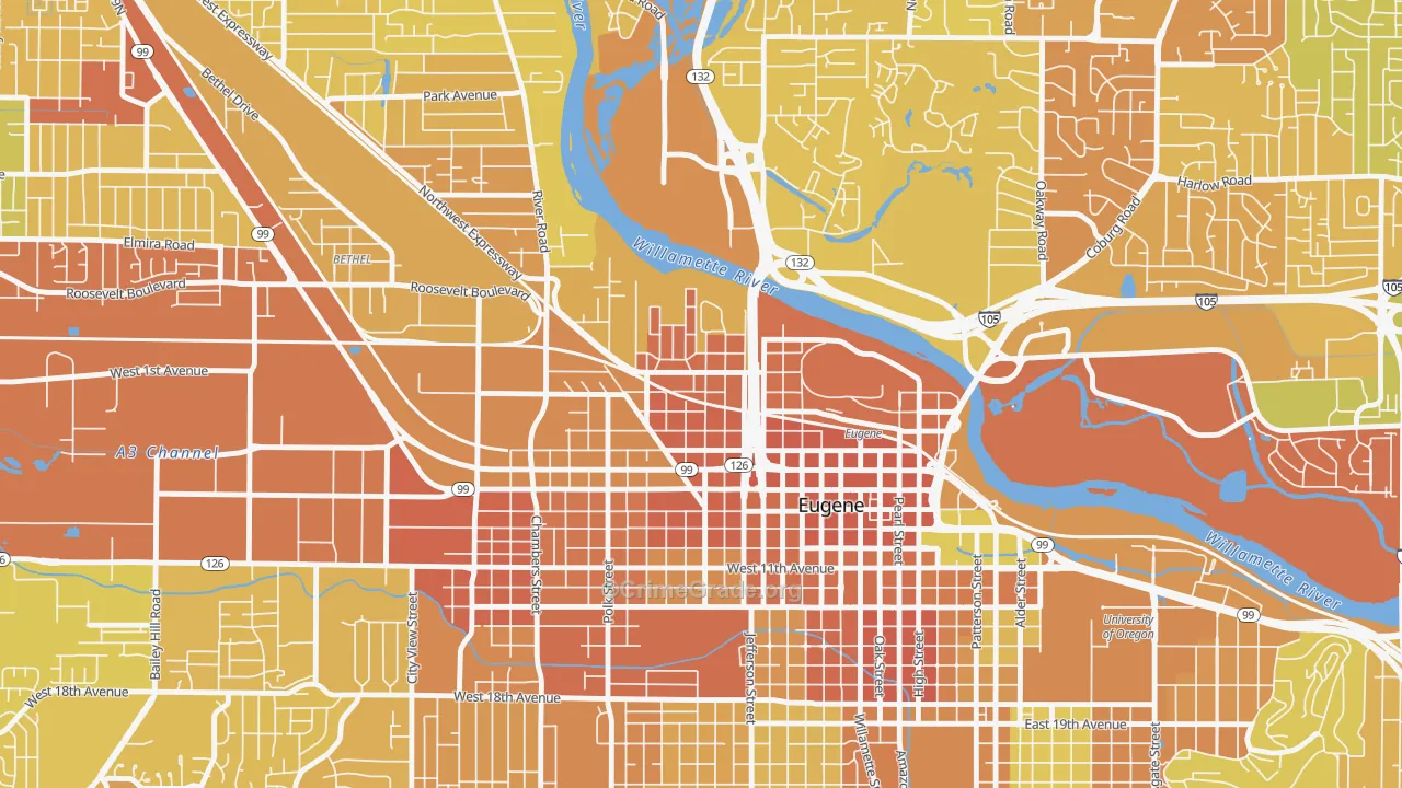 Whiteaker, Eugene, OR Map of Murder Rates