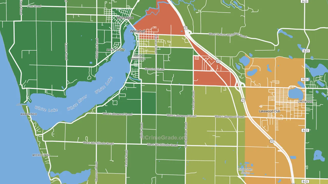 Whitehall, MI Map of Murder Rates