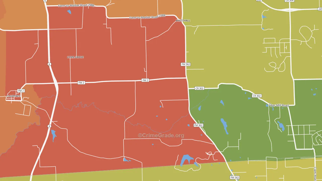 Whitehall, TX Map of Murder Rates