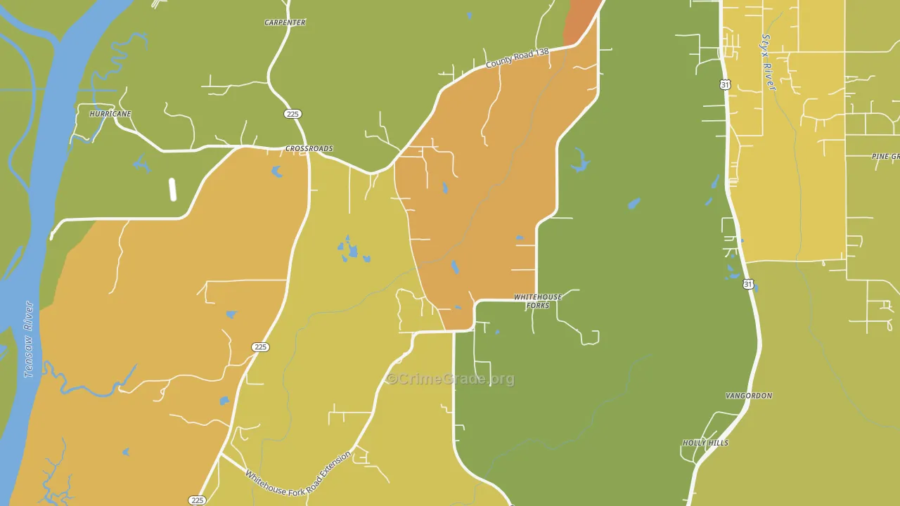 Whitehouse Forks, AL Map of Murder Rates