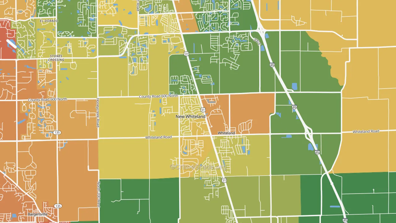 Whiteland, IN Map of Murder Rates