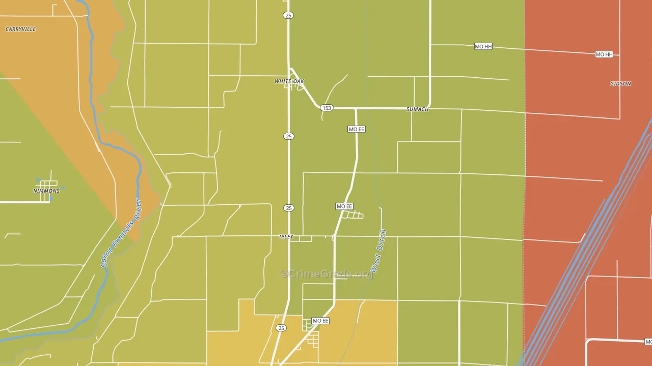 Whiteoak, MO Map of Murder Rates