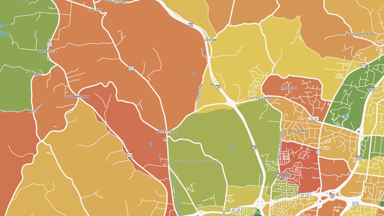Whites Creek, TN Map of Murder Rates
