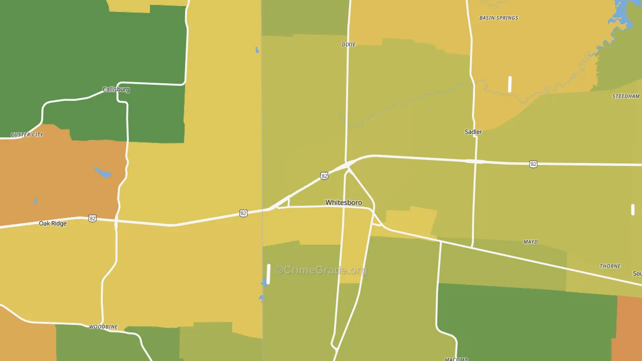 Whitesboro, TX Map of Murder Rates