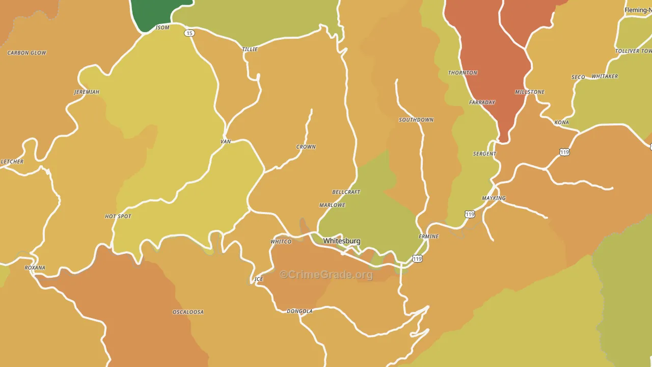 Whitesburg, KY Map of Murder Rates