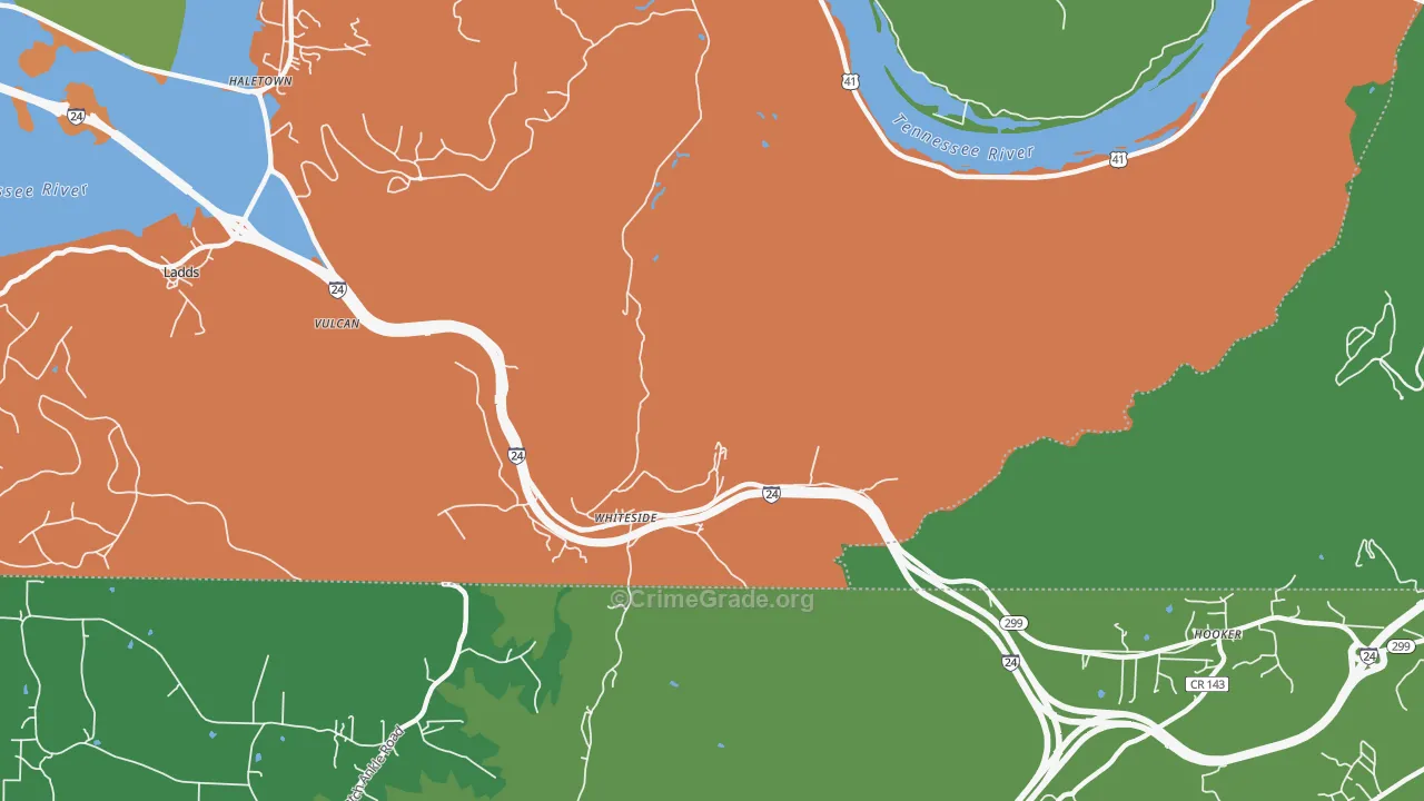 Whiteside, TN Map of Murder Rates