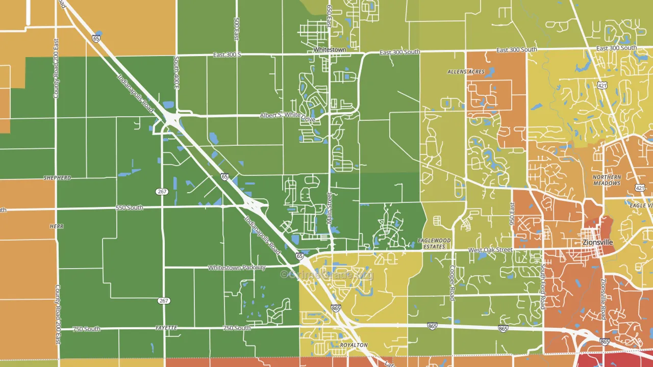 Whitestown, IN Map of Murder Rates