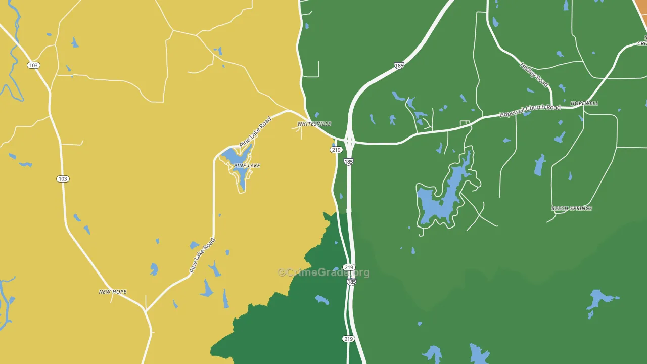 Whitesville, GA Map of Murder Rates