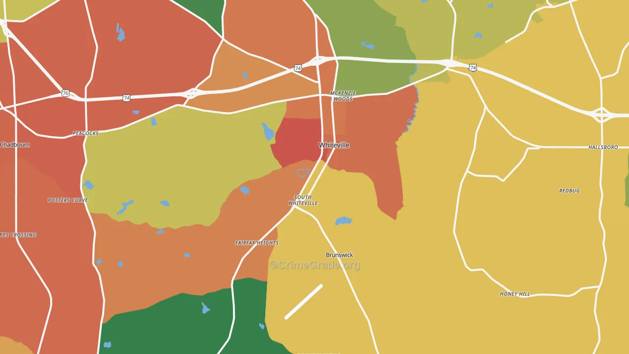 Whiteville, NC Map of Murder Rates