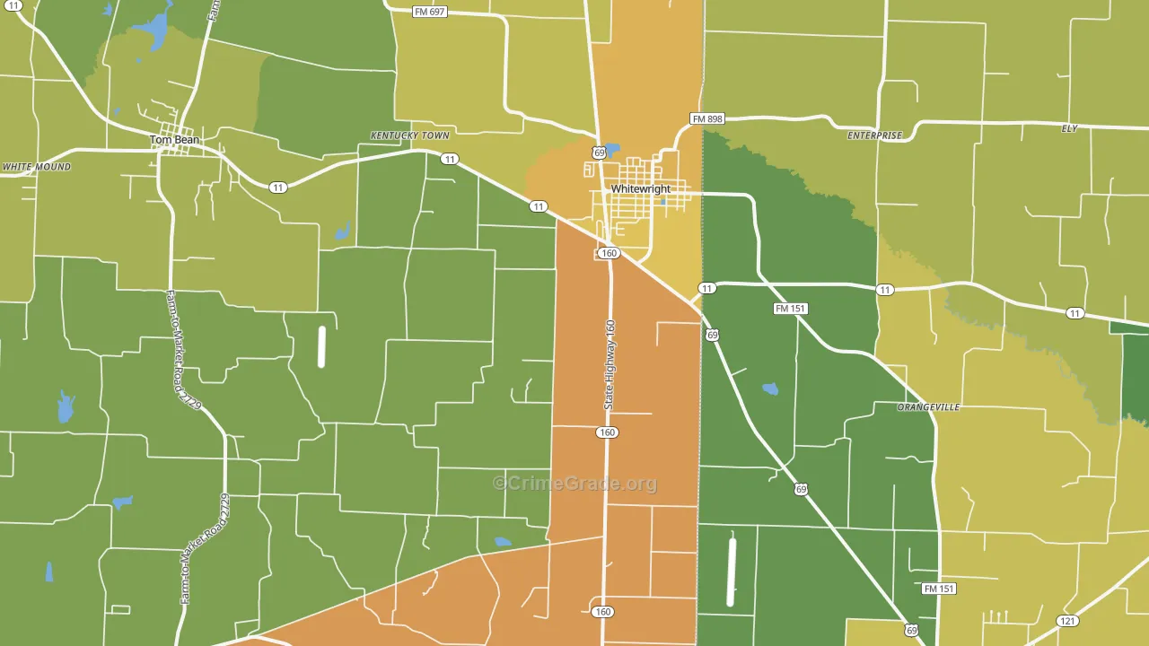 Whitewright, TX Map of Murder Rates
