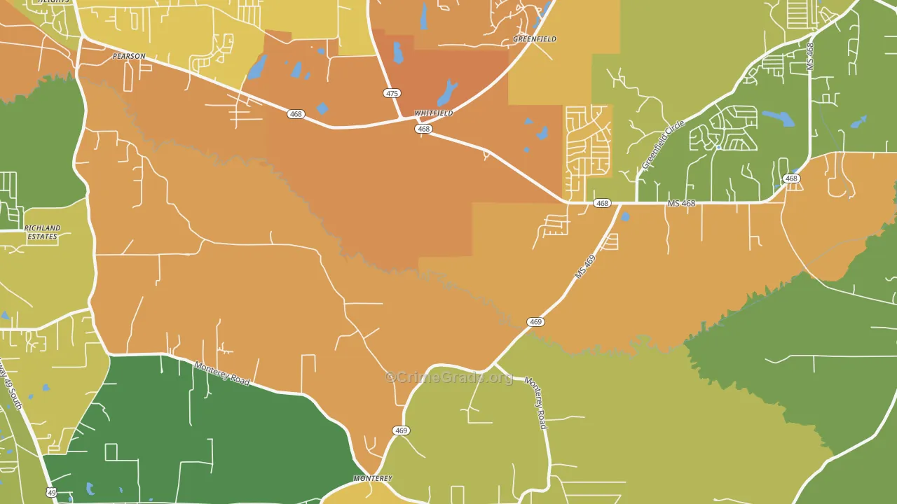Whitfield, MS Map of Murder Rates
