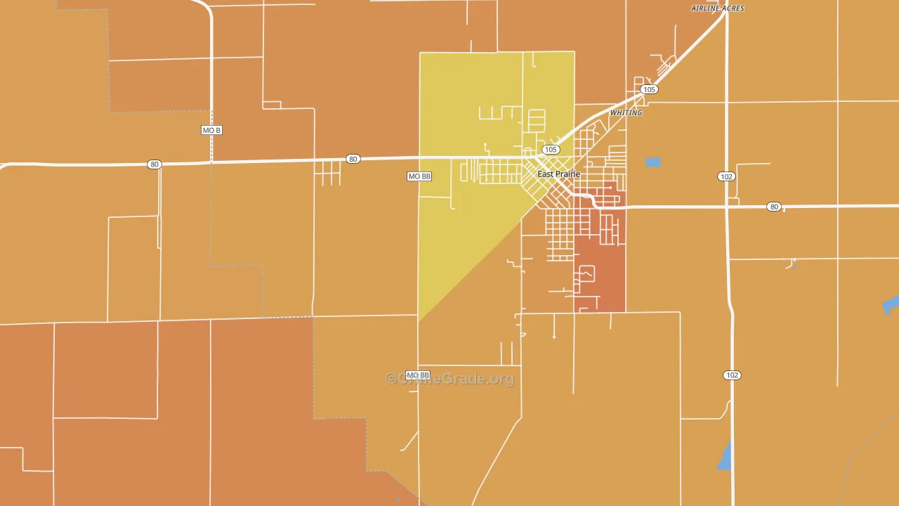 Whiting, MO Map of Murder Rates