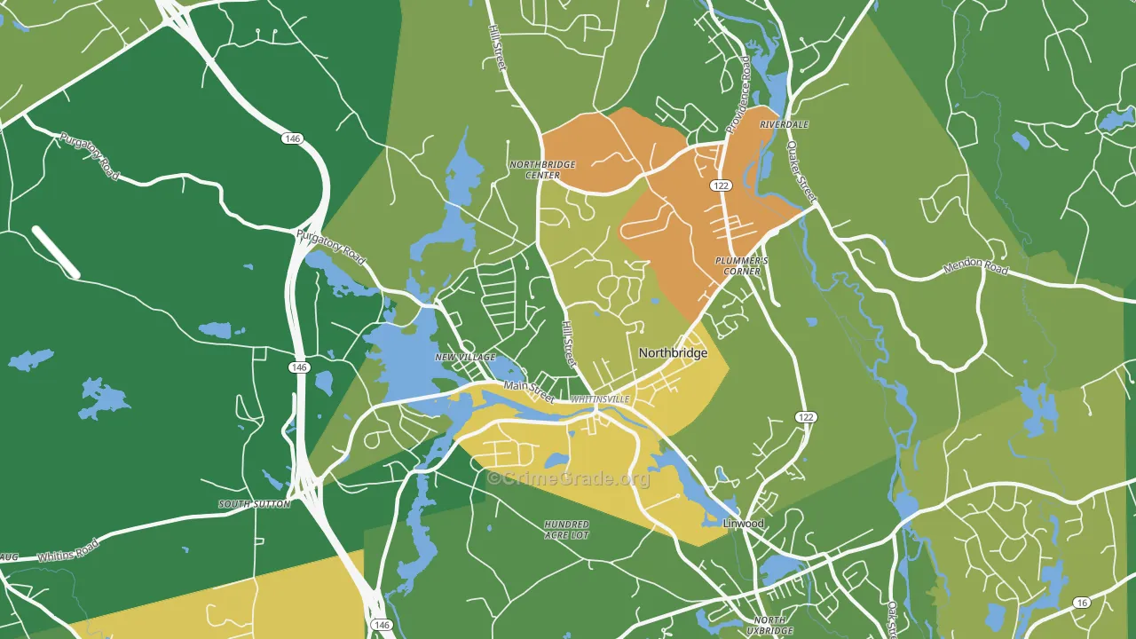 Whitinsville, MA Map of Murder Rates