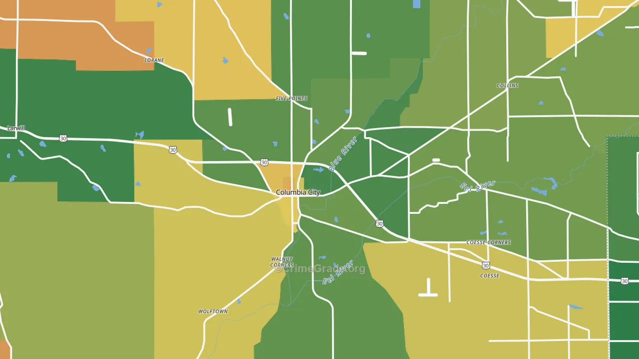 Whitley County, IN Map of Murder Rates
