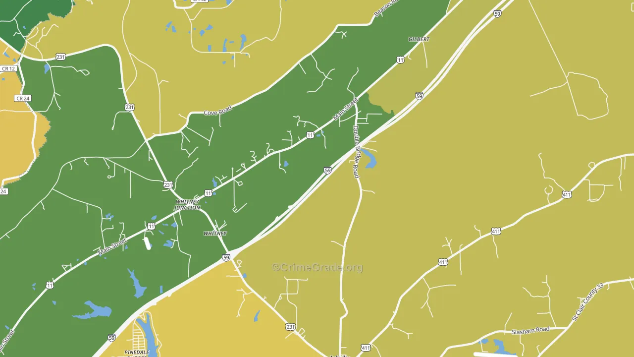 Whitney, AL Map of Murder Rates