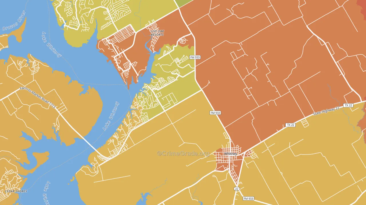 Whitney, TX Map of Murder Rates