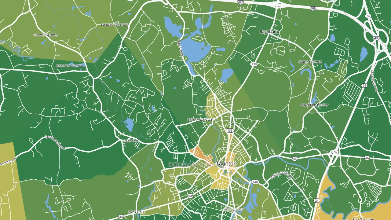 Whittenton, Taunton, MA Map of Murder Rates