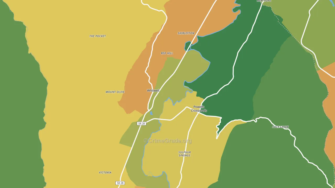 Whitwell, TN Map of Murder Rates