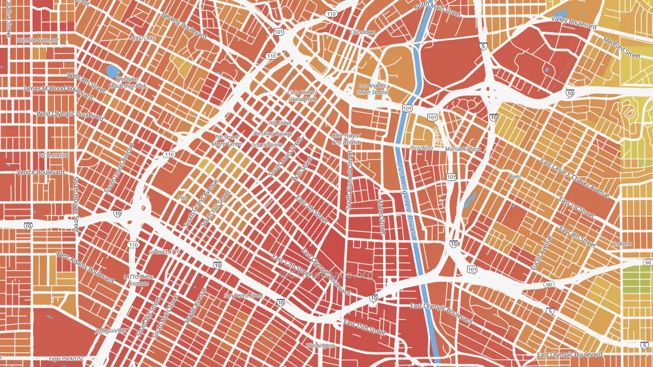 Wholesale District-Skid Row, Los Angeles, CA Map of Murder Rates