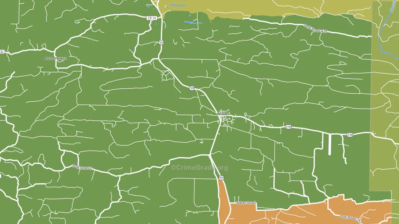 Wickes, AR Map of Murder Rates