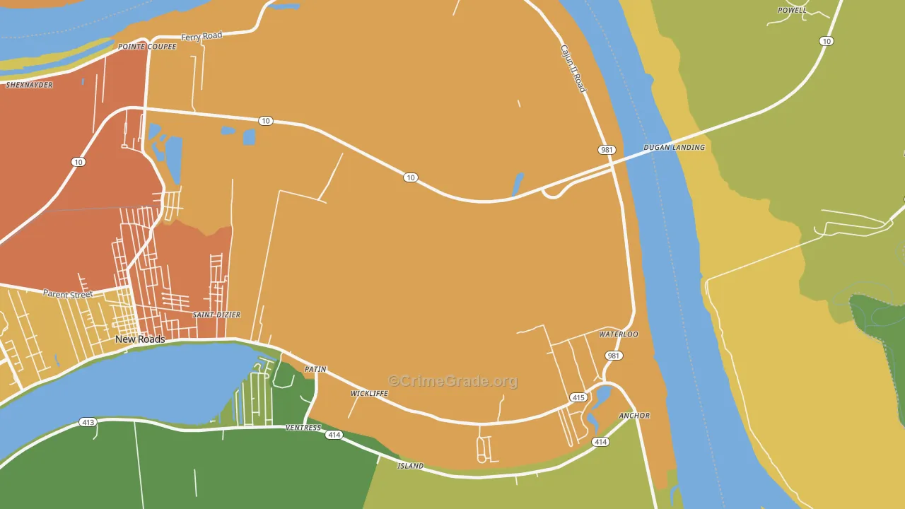 Wickliffe, LA Map of Murder Rates