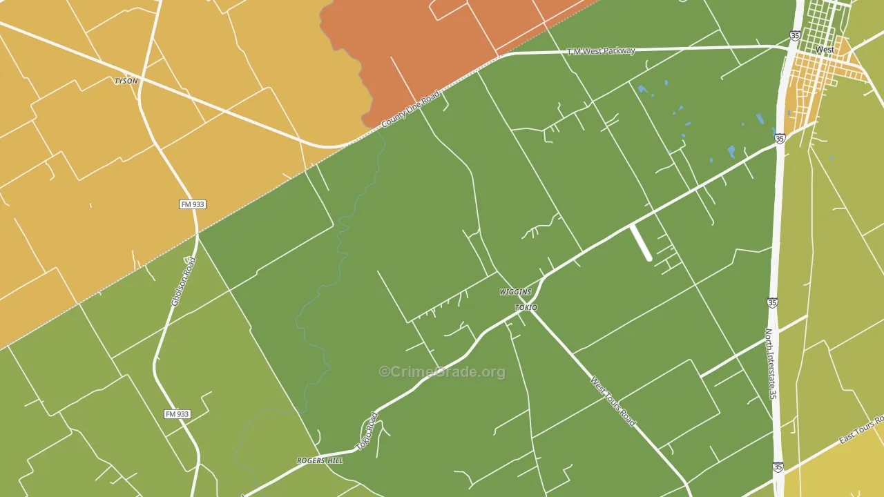 Wiggins, TX Map of Murder Rates