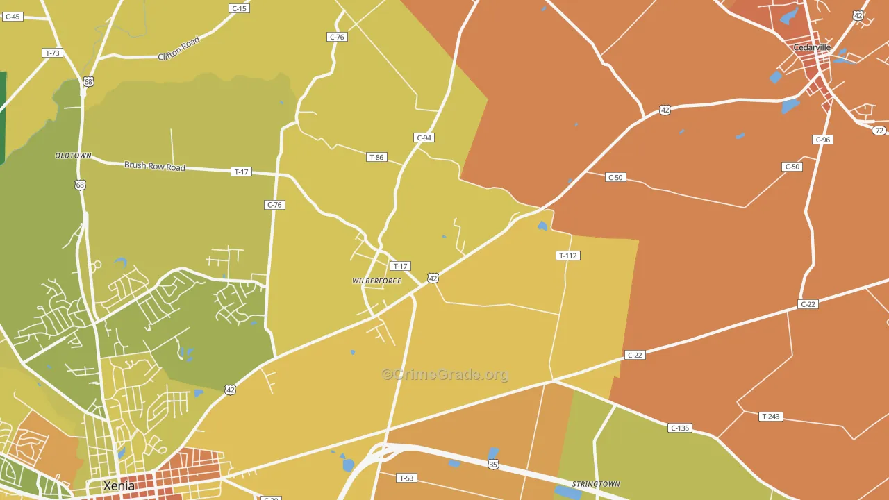 Wilberforce, OH Map of Murder Rates