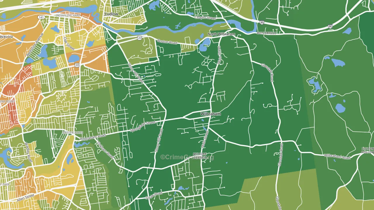 Wilbraham, MA Map of Murder Rates